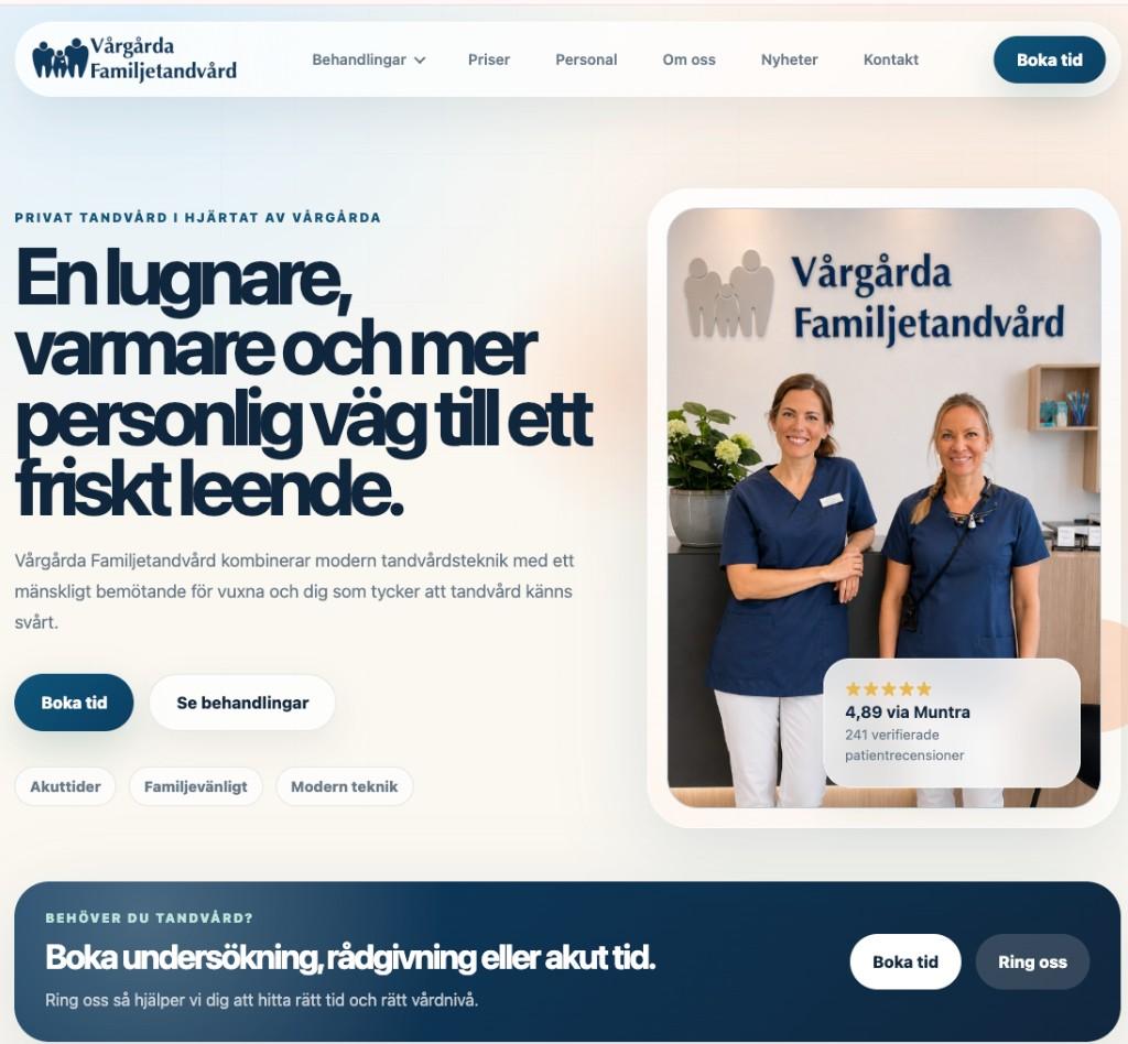 Skärmdump av Vårgårda Familjetandvård